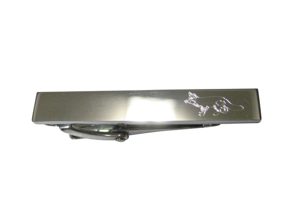 Silver Toned Etched Sleek Fox Skinny Tie Clip