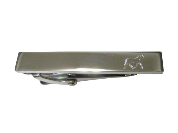 Silver Toned Etched Sleek Full Horse Skinny Tie Clip