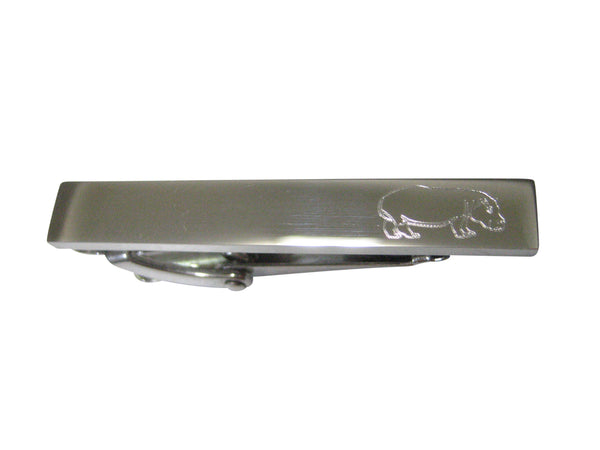 Silver Toned Etched Sleek Hippo Skinny Tie Clip