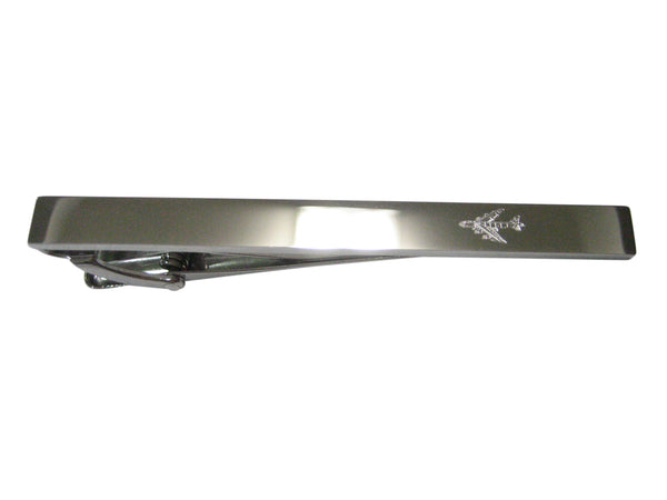 Silver Toned Etched Sleek Jumbo Jet Plane Tie Clip