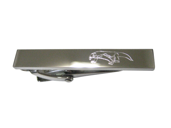 Silver Toned Etched Sleek Komodo Dragon Skinny Tie Clip