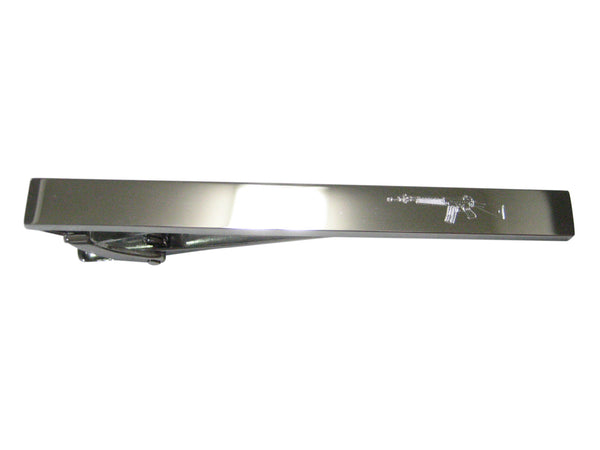 Silver Toned Etched Sleek Left Facing AK47 Rifle Tie Clip