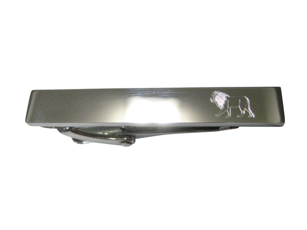 Silver Toned Etched Sleek Left Facing Full Lion Skinny Tie Clip