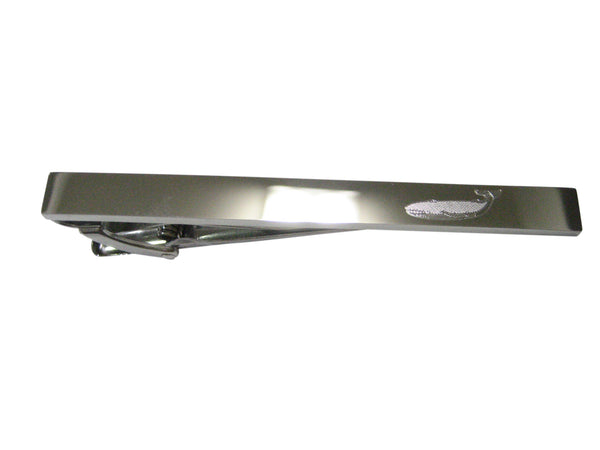 Silver Toned Etched Sleek Left Facing Whale Tie Clip