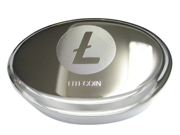 Silver Toned Etched Sleek Litecoin Coin Cryptocurrency Blockchain Oval Trinket Jewelry Box
