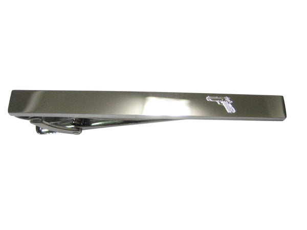 Silver Toned Etched Sleek Modern Handgun Tie Clip