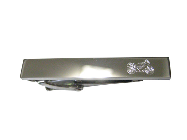 Silver Toned Etched Sleek Motorcycle Skinny Tie Clip