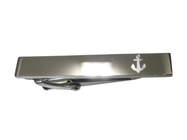 Silver Toned Etched Sleek Nautical Anchor Skinny Tie Clip