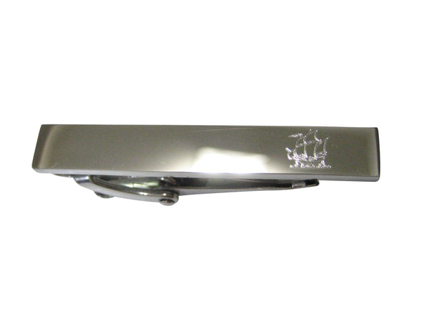Silver Toned Etched Sleek Old Style Ship Skinny Tie Clip