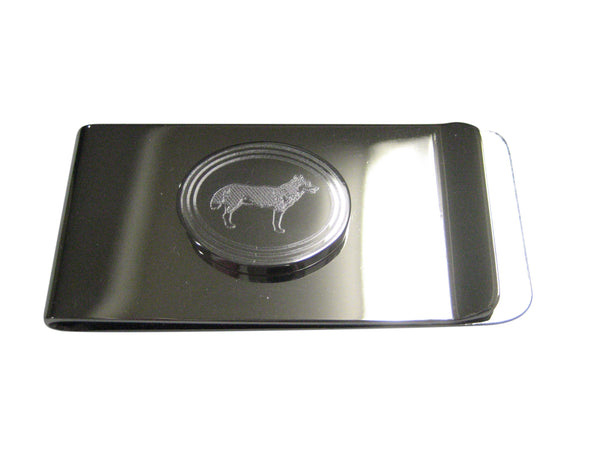 Silver Toned Etched Sleek Oval Full Dog Money Clip