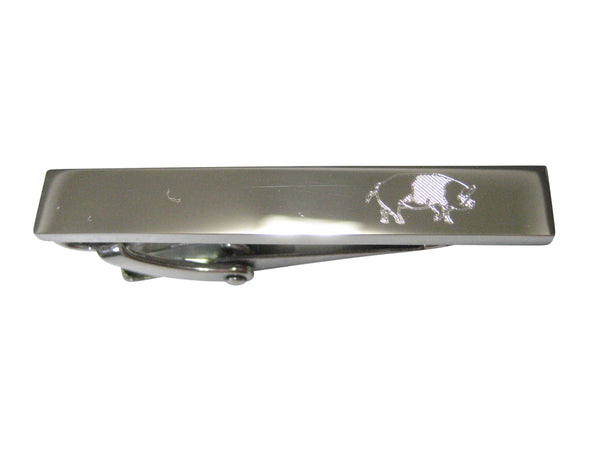 Silver Toned Etched Sleek Pig Skinny Tie Clip