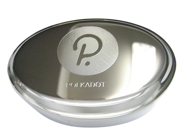 Silver Toned Etched Sleek Polkadot Coin Cryptocurrency Blockchain Oval Trinket Jewelry Box