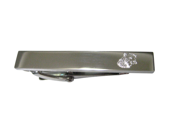 Silver Toned Etched Sleek Puma Head Skinny Tie Clip
