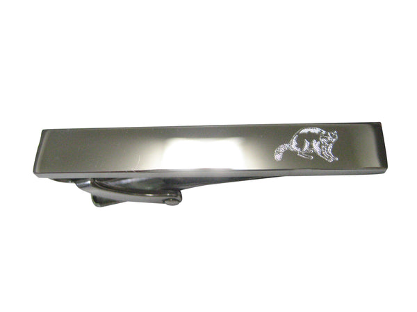 Silver Toned Etched Sleek Raccoon Skinny Tie Clip