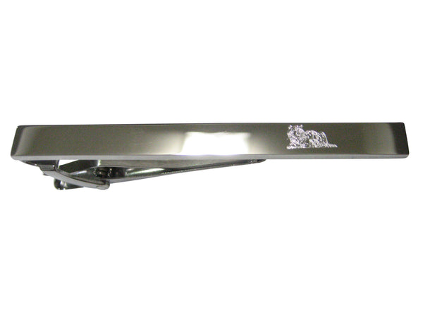 Silver Toned Etched Sleek Resting Tiger Tie Clip