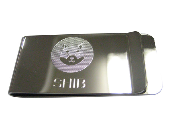 Silver Toned Etched Sleek Shiba Inu Coin SHIB Cryptocurrency Blockchain Money Clip