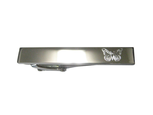 Silver Toned Etched Sleek Simple Butterfly Bug Skinny Tie Clip