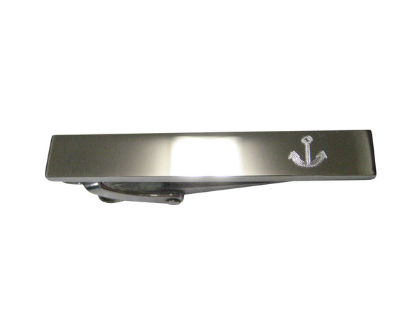 Silver Toned Etched Sleek Simple Nautical Anchor Skinny Tie Clip