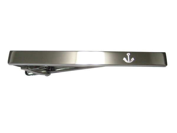 Silver Toned Etched Sleek Simple Nautical Anchor Tie Clip