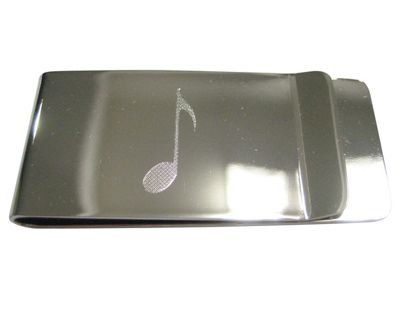 Silver Toned Etched Sleek Single Quaver Musical Note Money Clip