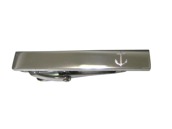 Silver Toned Etched Sleek Skinny Nautical Anchor Skinny Tie Clip