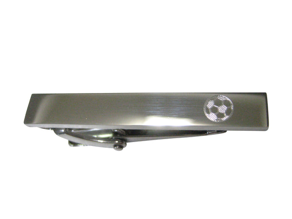 Silver Toned Etched Sleek Soccer Ball Skinny Tie Clip