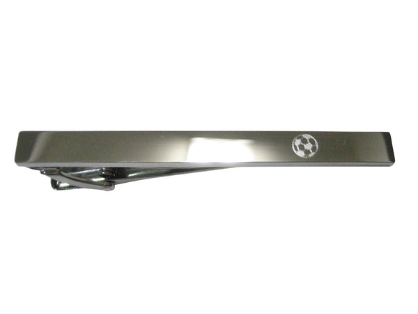 Silver Toned Etched Sleek Soccer Ball Tie Clip