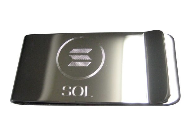 Silver Toned Etched Sleek Solana Coin Cryptocurrency Blockchain Money Clip