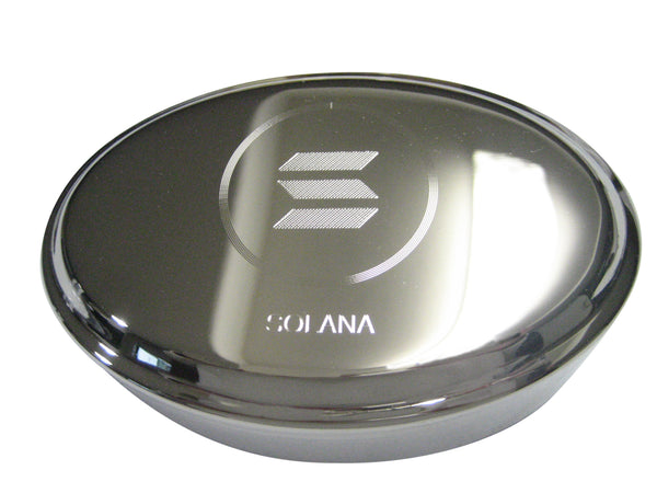 Silver Toned Etched Sleek Solana Coin Cryptocurrency Blockchain Oval Trinket Jewelry Box