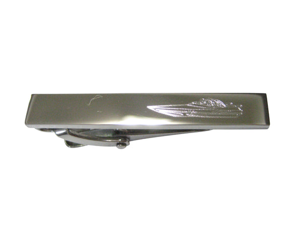 Silver Toned Etched Sleek Speed Boat Skinny Tie Clip