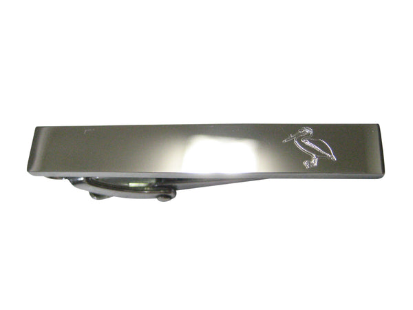 Silver Toned Etched Sleek Standing Pelican Skinny Tie Clip