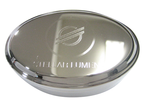 Silver Toned Etched Sleek Stellar Lumens Coin XLM Cryptocurrency Blockchain Oval Trinket Jewelry Box