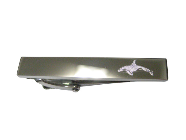 Silver Toned Etched Sleek Swimming Killer Whale Orca Skinny Tie Clip