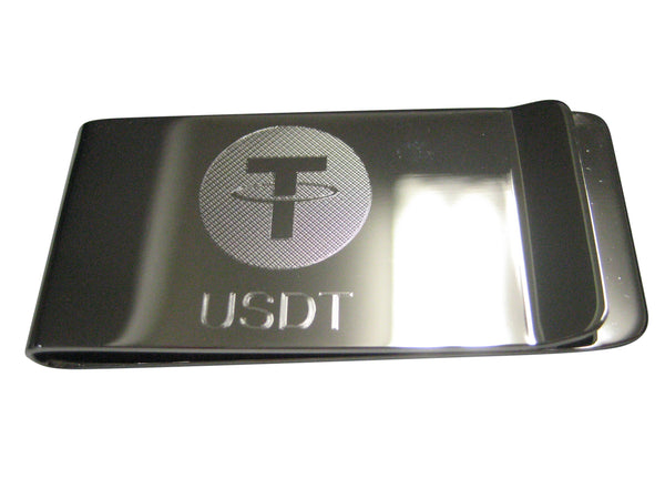 Silver Toned Etched Sleek Tether Coin Cryptocurrency Blockchain Money Clip