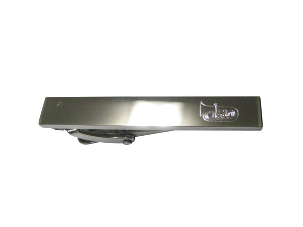 Silver Toned Etched Sleek Tuba Music Instrument Skinny Tie Clip