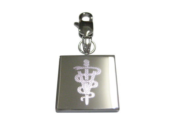 Silver Toned Etched Sleek Veterinary Caduceus Symbol Pendant Zipper Pull Charm