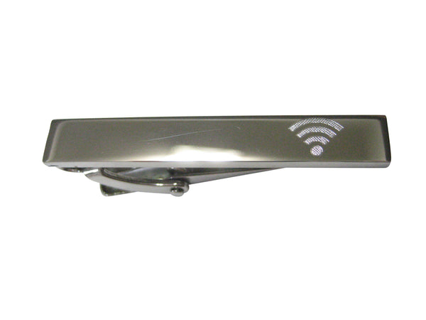 Silver Toned Etched Sleek Wifi Symbol Skinny Tie Clip