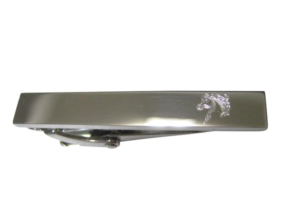 Silver Toned Etched Sleek Wild Horse Head Skinny Tie Clip
