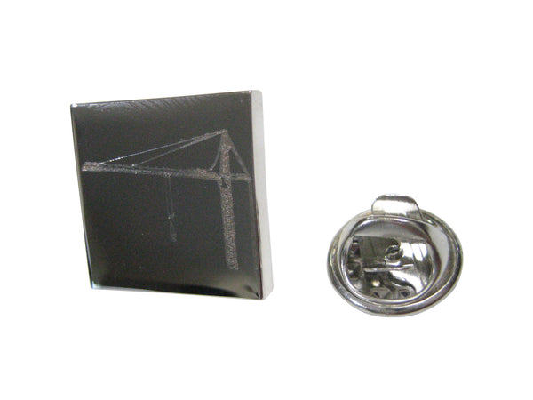 Silver Toned Etched Square Construction Crane Lapel Pin