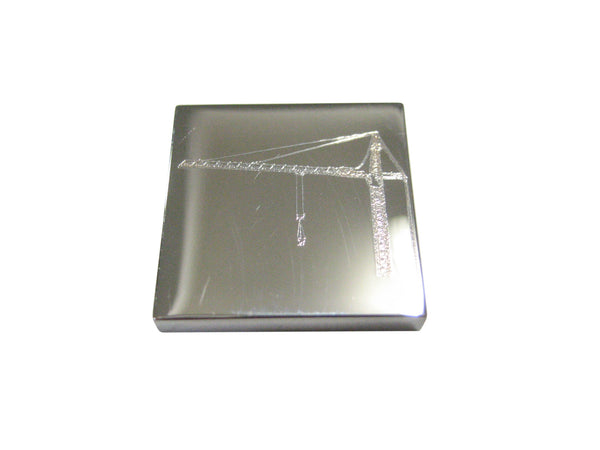 Silver Toned Etched Square Construction Crane Magnet
