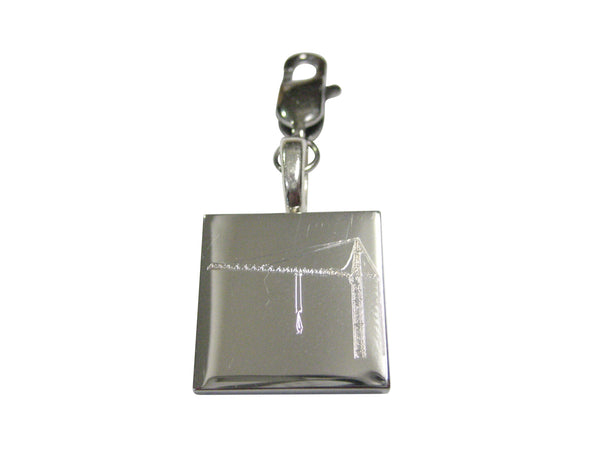 Silver Toned Etched Square Construction Crane Pendant Zipper Pull Charm
