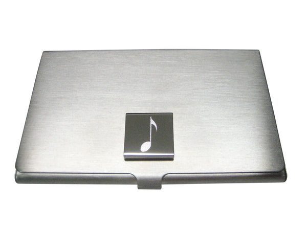 Silver Toned Etched Square Single Quaver Musical Note Business Card Holder