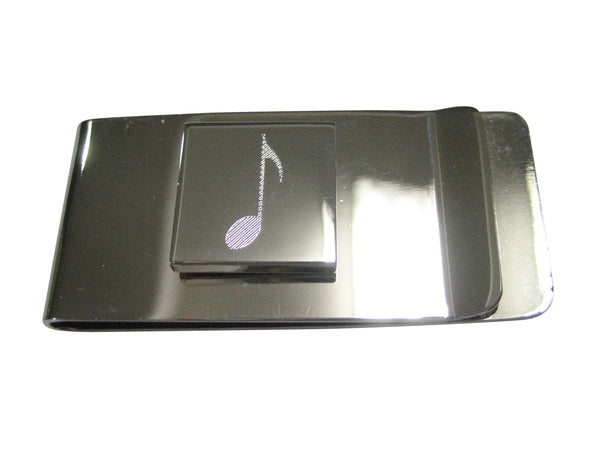 Silver Toned Etched Square Single Quaver Musical Note Money Clip