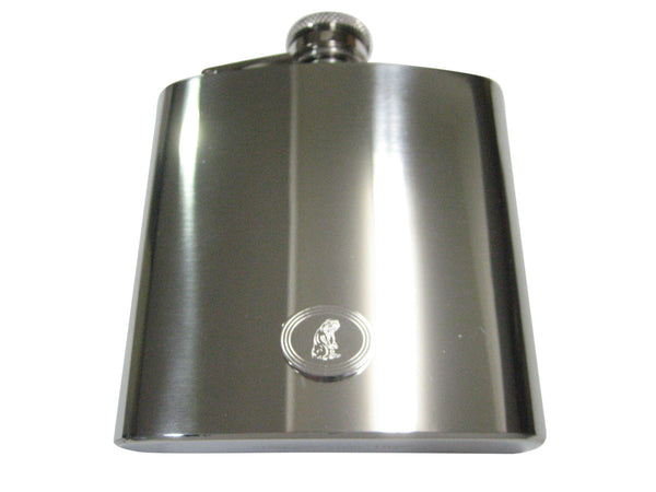 Silver Toned Etched Standing Beaver 6oz Flask