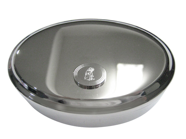 Silver Toned Etched Standing Beaver Oval Trinket Jewelry Box