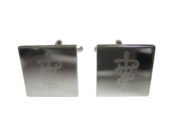 Silver Toned Etched Veterinary Caduceus Symbol Cufflinks
