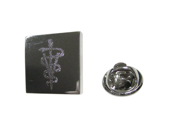 Silver Toned Etched Veterinary Caduceus Symbol Lapel Pin
