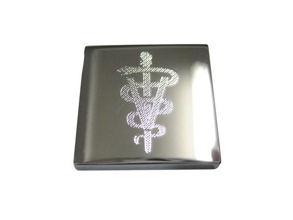 Silver Toned Etched Veterinary Caduceus Symbol Magnet