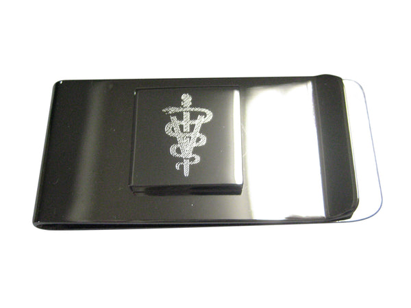 Silver Toned Etched Veterinary Caduceus Symbol Money Clip