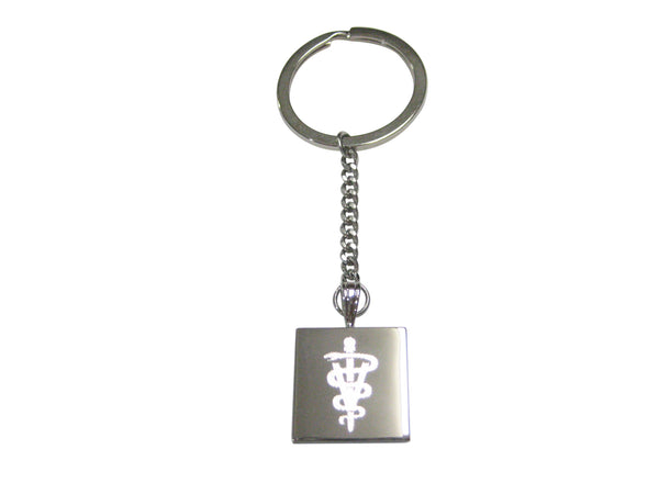 Silver Toned Etched Veterinary Caduceus Symbol Pendant Keychain